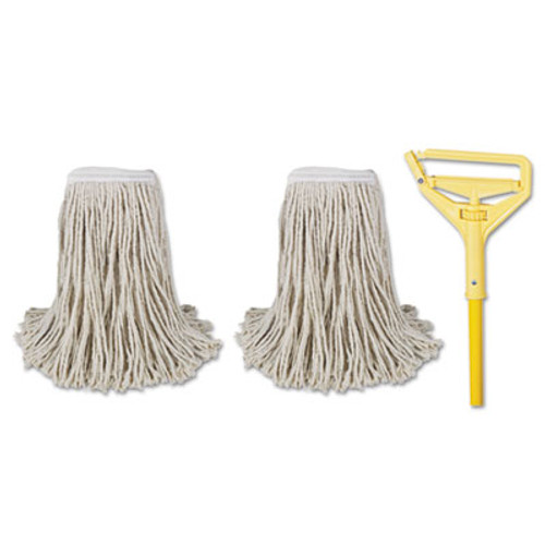Boardwalk Cut-End Mop Kits   24  Natural  60  Metal Plastic Handle  Yellow (BWK 5324-C)