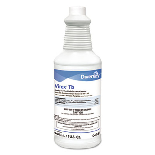 Diversey Virex TB Disinfectant Cleaner  Lemon Scent  Liquid  32 oz Bottle  12 Carton (DVO04743)