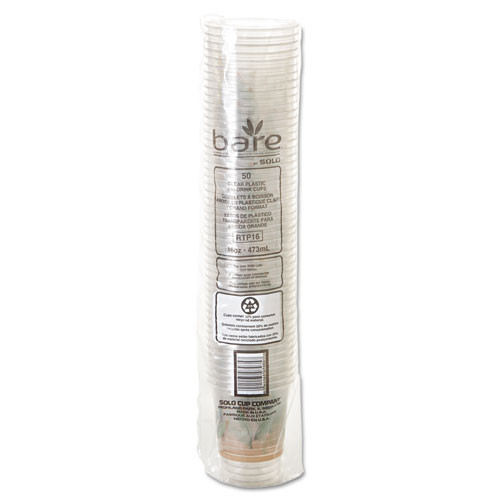 Dart Bare Eco-Forward RPET Cold Cups  16-18 oz  Clear  50 Pack  1000 Carton (DCCRTP16DBARECT)