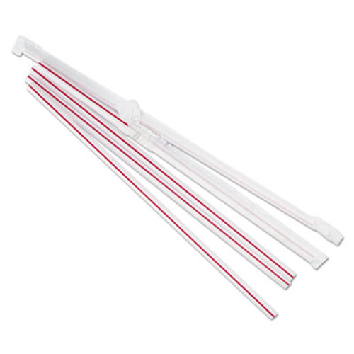 Boardwalk Wrapped Jumbo Straws  7 3 4   Plastic  Red w White Stripe  400 Pack  25 Packs CT (BWKJSTW775S24)