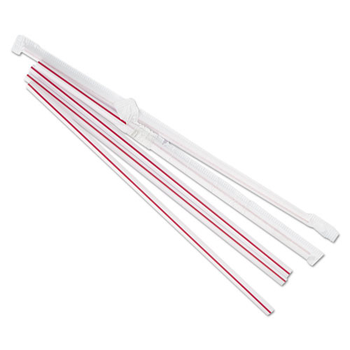 Boardwalk Wrapped Jumbo Straws  7 3 4   Plastic  Red w White Stripe  400 Pack  25 Packs CT (BWKJSTW775S24)