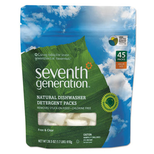 Seventh Generation Natural Dishwasher Detergent Concentrated Packs  Free   Clear  45 Pack  8 PK CT (SEV22897CT)