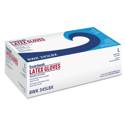 Boardwalk General-Purpose Latex Gloves  Powder-Free  4 4 mil  Large  Natural  100 Box (BWK345LBX)