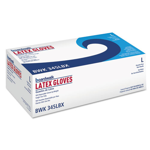 Boardwalk General-Purpose Latex Gloves  Powder-Free  4 4 mil  Large  Natural  100 Box (BWK345LBX)