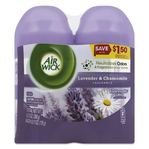 Air Wick Freshmatic Ultra Spray Refill  Lavender Chamomile  Aerosol  5 89oz  2 Pack  3 Packs Carton (RAC85595)