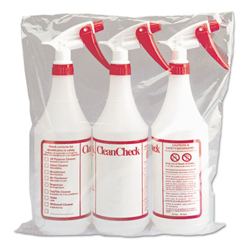 Boardwalk Trigger Spray Bottle  32 oz  Clear Red  HDPE  3 Pack (BWK03010)