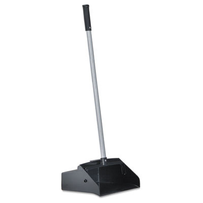 Boardwalk Lobby Dust Pan  Plastic Aluminum  11 3 4  Wide  34  Handle  Black Silver (BWK02600)