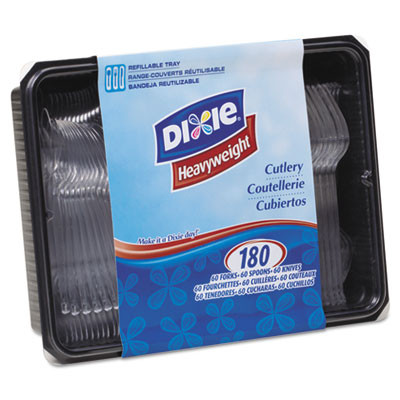 Dixie Cutlery Keeper Tray with Clear Plastic Utensils  600 Forks  600 Knives  600 Spoons (DXECH0180DX7CT)