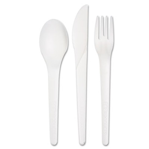 Eco-Products Plantware Compostable Cutlery Kit  Knife Fork Spoon Napkin  6   Pearl White  250 Kits Carton (ECOEPS015)