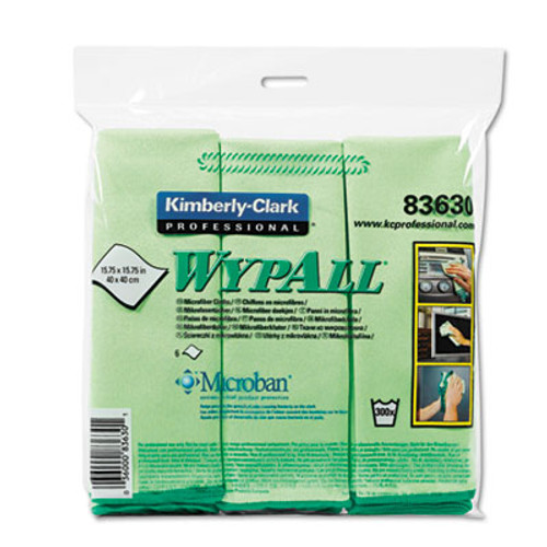 WypAll Microfiber Cloths  Reusable  15 3 4 x 15 3 4  Green  24 Carton (KCC83630CT)