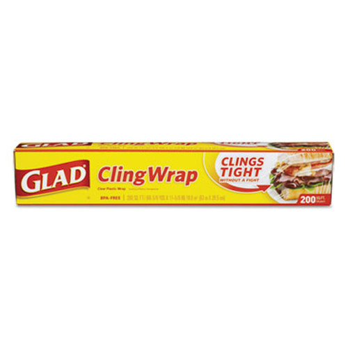 Glad ClingWrap Plastic Wrap  200 Square Foot Roll  Clear  12 Carton (CLO00020CT)