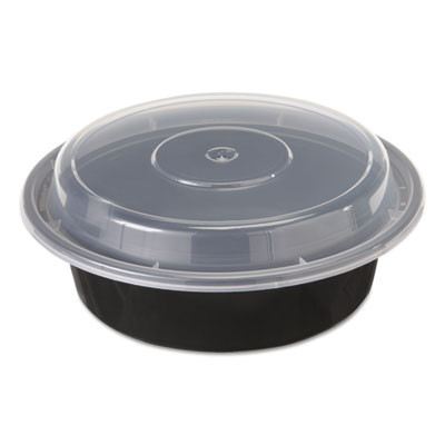 Pactiv VERSAtainers  1-Comp  Black Clear  16oz  6 dia  150 Carton (PCTNC718B)