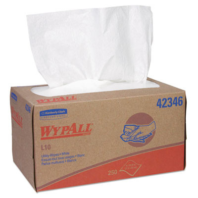 WypAll L10 Towels  POP-UP Box  1-Ply  10 1 4 x 9  White  250 Box (KCC42346)