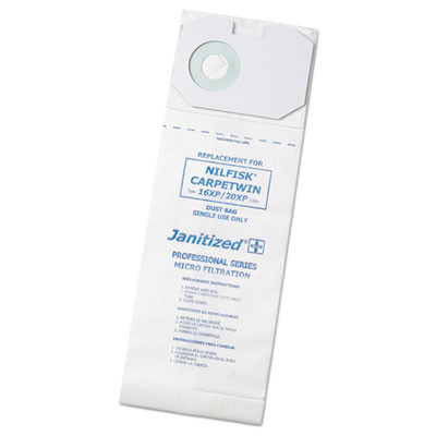 Janitized Vacuum Filter Bags Designed to Fit Nilfisk CarpeTwin Upright 16XP 20XP  100 CT (APCJANNFCPTW162)
