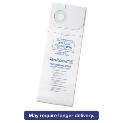 Janitized Vacuum Filter Bags Designed to Fit Nilfisk CarpeTwin Upright 16XP 20XP  100 CT (APCJANNFCPTW162)