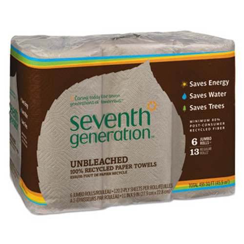Seventh Generation Natural Unbleached 100  Recycled Paper Towel Rolls  11 x 9  120 SH RL  6 RL PK (SEV13737PK)