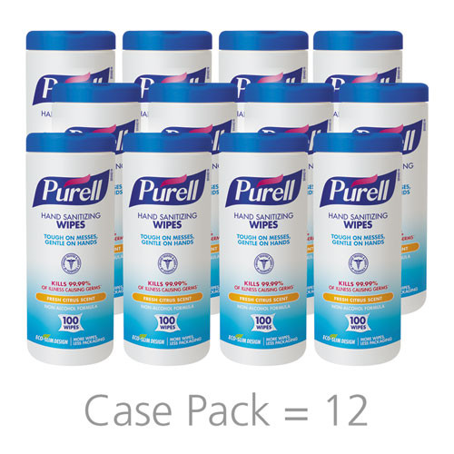 PURELL Premoistened Hand Sanitizing Wipes  5 78  x 7   100 Canister  12 Canisters CT (GOJ911112CT)