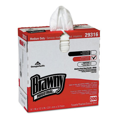 Georgia Pacific Professional Brawny Industrial Lightweight Shop Towel  9 1 10  x 12 1 2   White  2000 Carton (GPC29316CT)