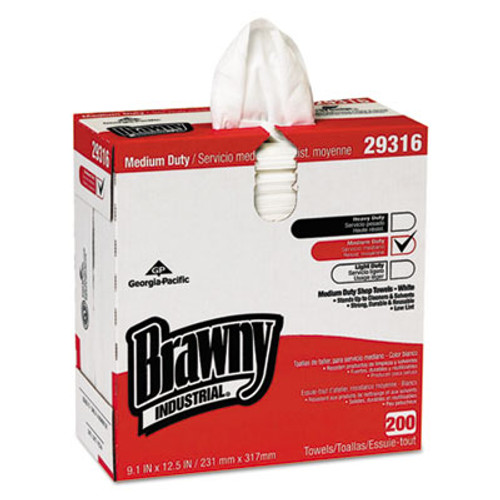 Georgia Pacific Professional Brawny Industrial Lightweight Shop Towel  9 1 10  x 12 1 2   White  200 Box (GPC29316)