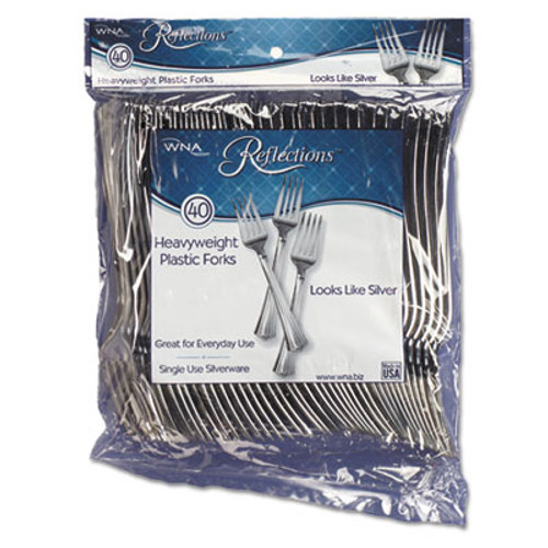 WNA Reflections Heavyweight Plastic Utensils  Fork  Silver  7   40 Pack  8 Packs Carton (WNAREF320FK)