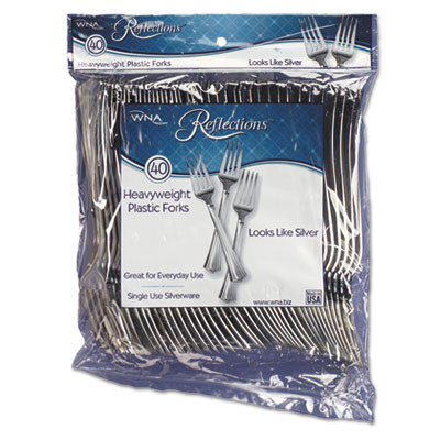 WNA Reflections Heavyweight Plastic Utensils  Fork  Silver  7   40 Pack  8 Packs Carton (WNAREF320FK)
