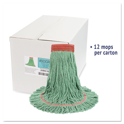 Boardwalk Super Loop Wet Mop Head  Cotton Synthetic Fiber  5  Headband  Large Size  Green  12 Carton (BWK503GNCT)