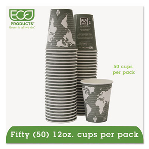 Eco-Products World Art Renewable Compostable Hot Cups  12 oz  Gray  50 Pack (ECOEPBHC12WAPK)