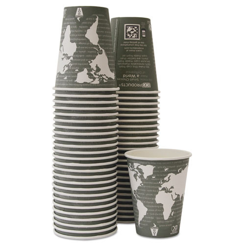 Eco-Products World Art Renewable Compostable Hot Cups  12 oz  Gray  50 Pack (ECOEPBHC12WAPK)
