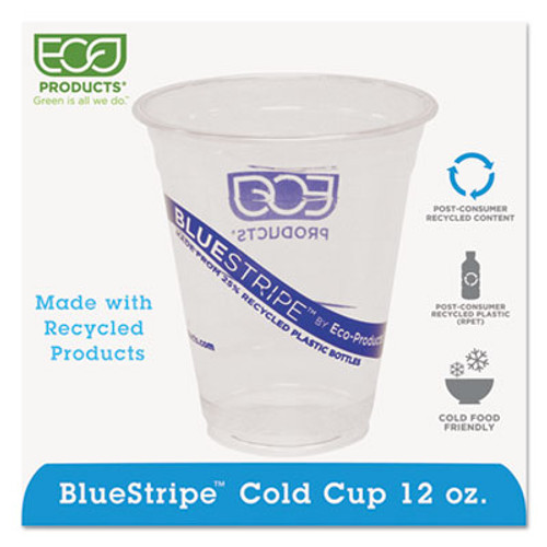 Eco-Products BlueStripe 25  Recycled Content Cold Cups  12 oz  Clear Blue  50 Pk  20 Pk Ct (ECOEPCR12)