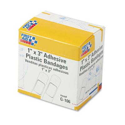 First Aid Only Plastic Adhesive Bandages  1  x 3   100 Box (FAOG106)