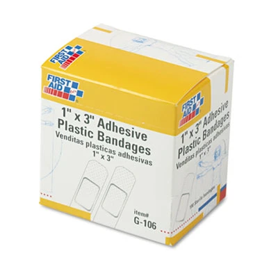 First Aid Only Plastic Adhesive Bandages  1  x 3   100 Box (FAOG106)