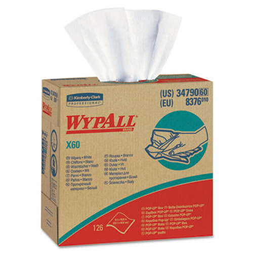 WypAll X60 Cloths  POP-UP Box  White  9 1 8 x 16 7 8  126 Box  10 Boxes Carton (KCC34790CT)