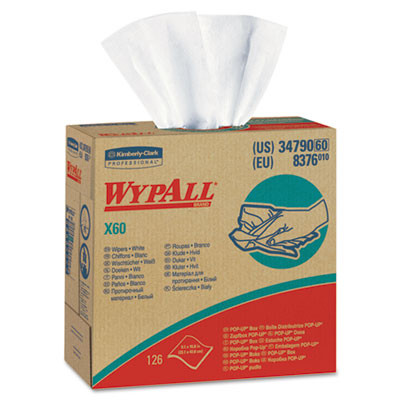 WypAll X60 Cloths  POP-UP Box  White  9 1 8 x 16 7 8  126 Box  10 Boxes Carton (KCC34790CT)