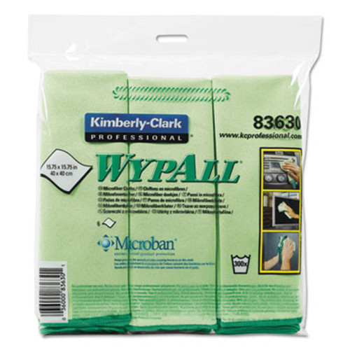 WypAll Microfiber Cloths  Reusable  15 3 4 x 15 3 4  Green  6 Pack (KCC83630)