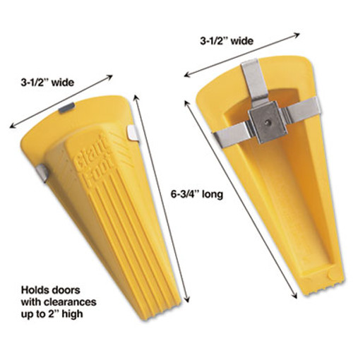 Master Caster Giant Foot Magnetic Doorstop  No-Slip Rubber Wedge  3 5w x 6 75d x 2h  Yellow (MAS00967)