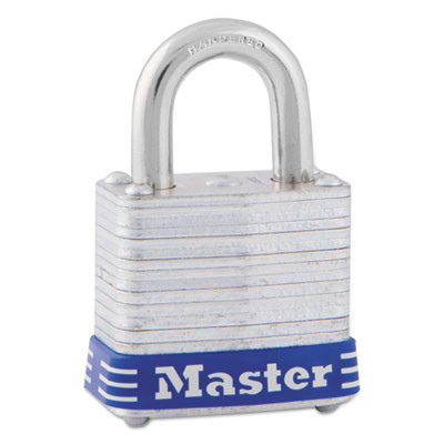 Master Lock Four-Pin Tumbler Lock  Laminated Steel Body  1 1 8  Wide  Silver Blue  Two Keys (MLK7D)