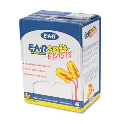 3M EA  AA  Rsoft Blasts Earplugs  Corded  Foam  Yellow Neon  200 Pairs (MMM3111252)