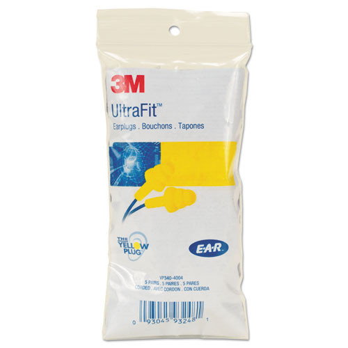 3M EA  AA  R UltraFit Earplugs  Corded  Premolded  Yellow  100 Pairs (MMM3404004)
