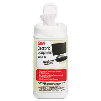 3M Electronic Equipment Cleaning Wipes  5 1 2 x 6 3 4  White  80 Canister (MMMCL610)