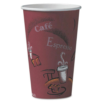 Dart Solo Bistro Design Hot Drink Cups  Paper  16oz  Maroon  50 Pack (SCC316SIPK)