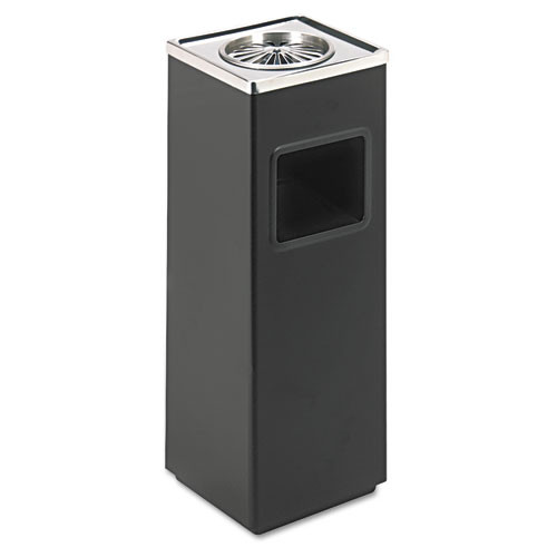 Safco Ash 'N Trash Sandless Urn  Square  Stainless Steel  3 gal  Black Chrome (SAF9696BL)