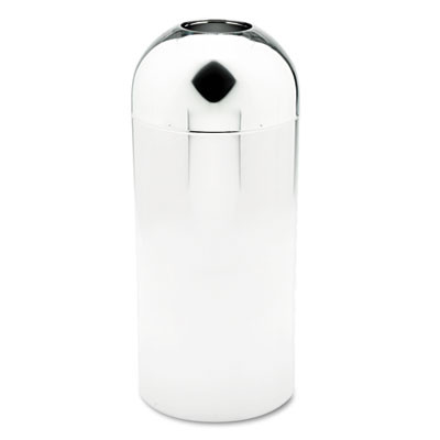 Safco Reflections Open-Top Dome Receptacle  Round  Steel  15 gal  Chrome (SAF9875)