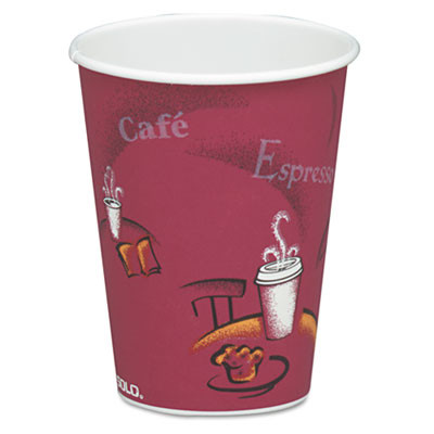 Dart Solo Bistro Design Hot Drink Cups  Paper  8oz  Maroon  50 Pack (SCC378SIPK)