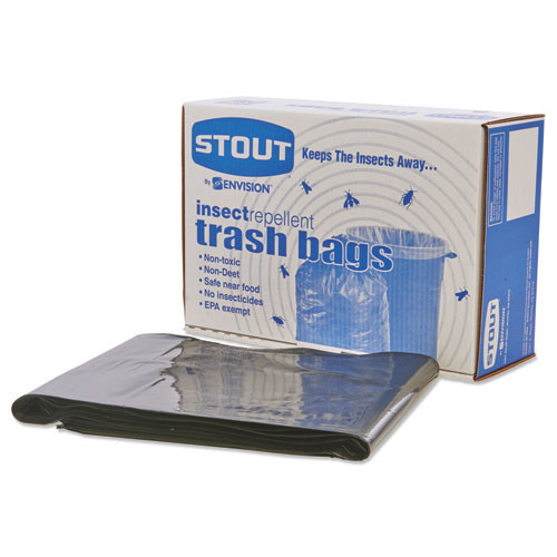 Stout by Envision Insect-Repellent Trash Bags  45 gal  2 mil  40  x 45   Black  65 Box (STOP4045K20)
