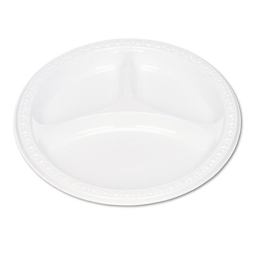 Tablemate Plastic Dinnerware  Compartment Plates  9  dia  White  125 Pack (TBL19644WH)