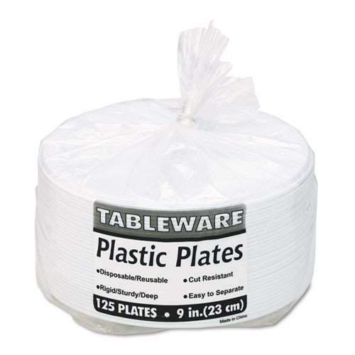 Tablemate Plastic Dinnerware  Compartment Plates  9  dia  White  125 Pack (TBL19644WH)