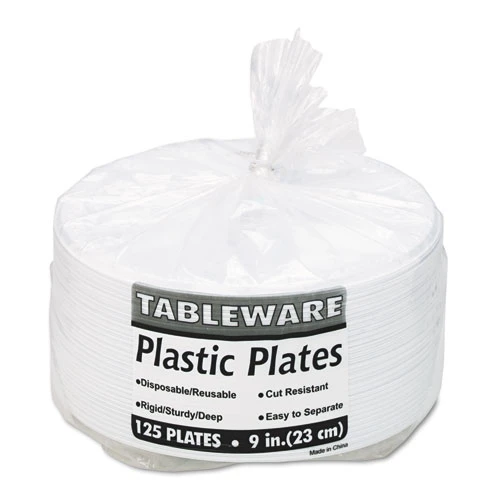Tablemate Plastic Dinnerware  Compartment Plates  9  dia  White  125 Pack (TBL19644WH)