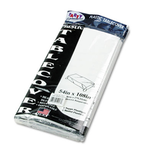 Tablemate Table Set Rectangular Table Cover  Heavyweight Plastic  54 x 108  White  6 Pack (TBL549WH)