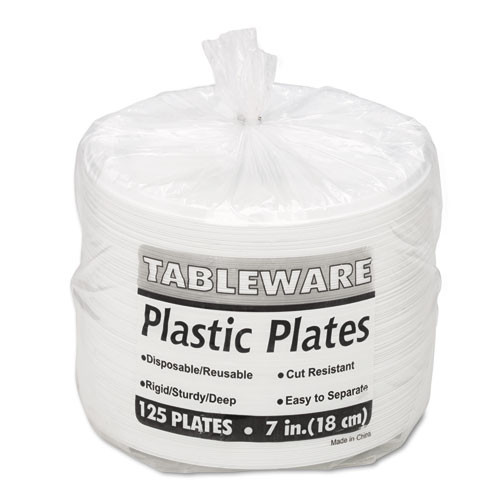 Tablemate Plastic Dinnerware  Plates  7  dia  White  125 Pack (TBL7644WH)