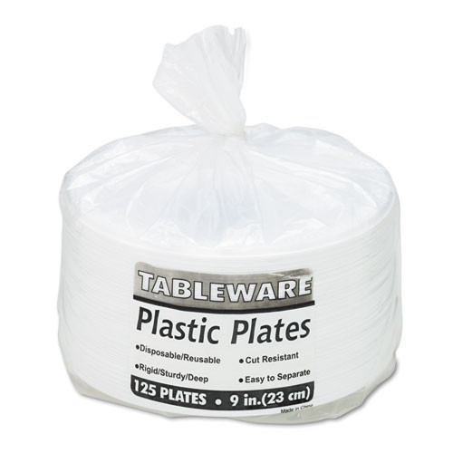 Tablemate Plastic Dinnerware  Plates  9  dia  White  125 Pack (TBL9644WH)